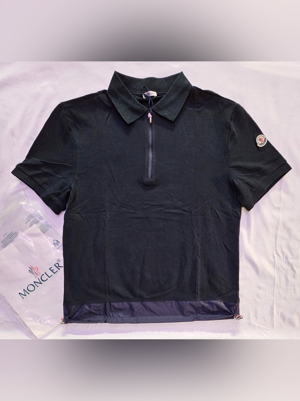 Moncler Black Short-Sleeve Polo with Half-Zip